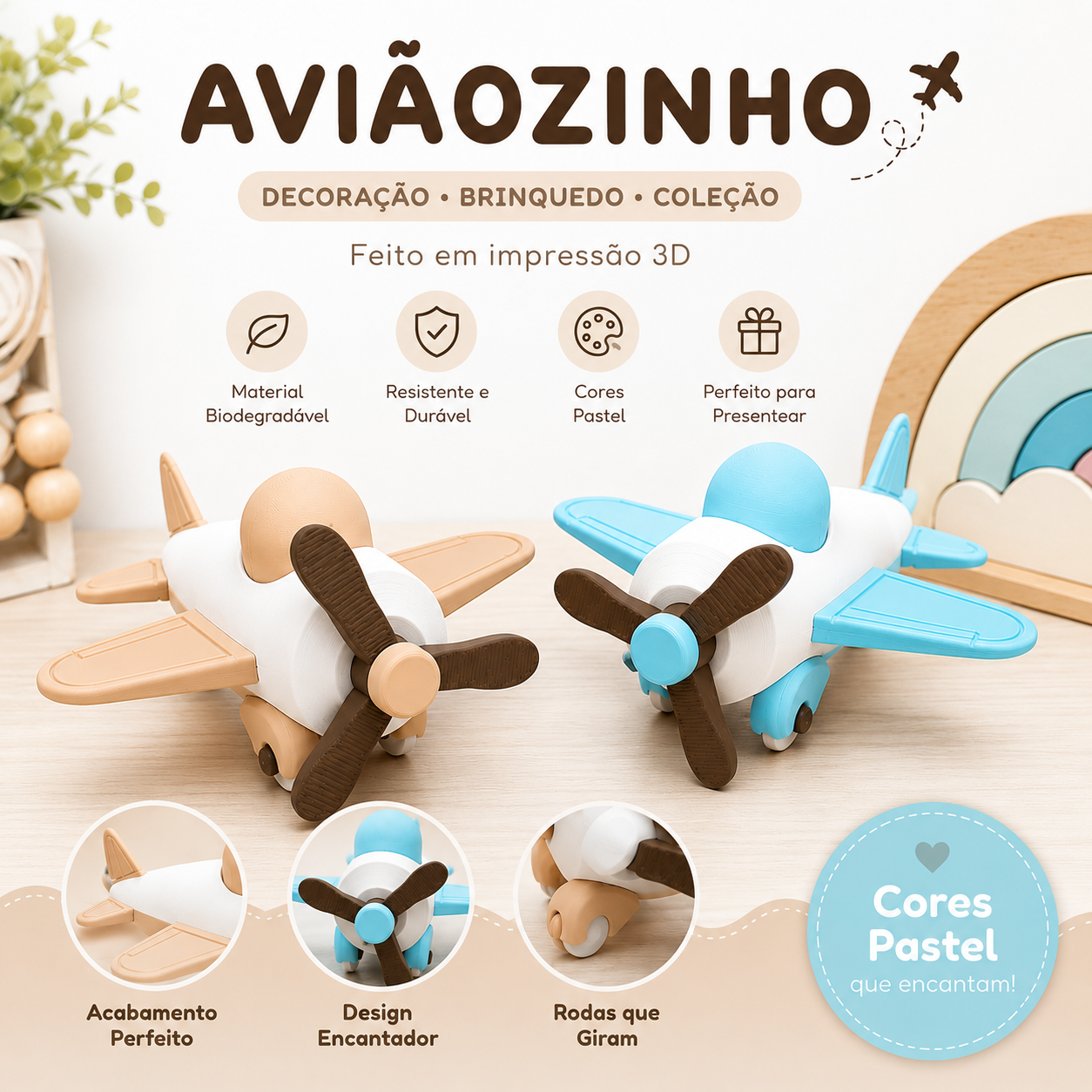Kit 2 Aviões Decorativos para Chá de Bebê e Quarto Infantil